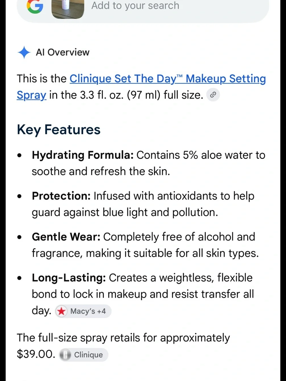 Clinique makeup setting spray